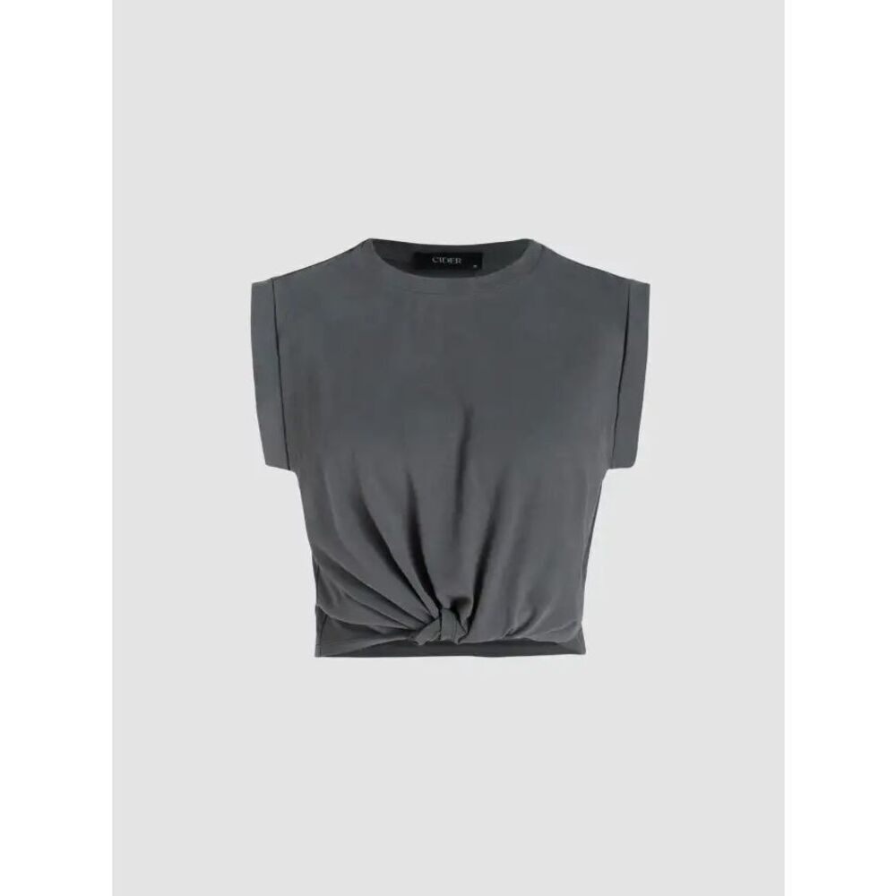 NWT! Cider Gray Twist Front Round Neck Cuffed Sleeve Tee Large
